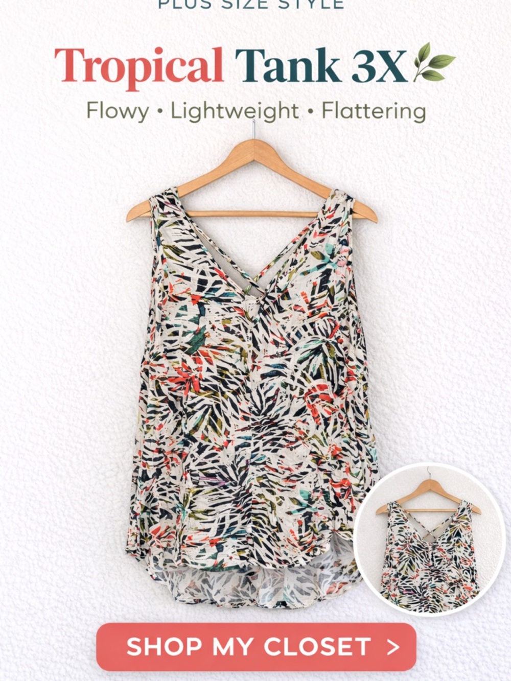 Ava & Viv 3X Tropical Print Tank Top Flowy V-Neck Plus Size - Picture 2 of 4